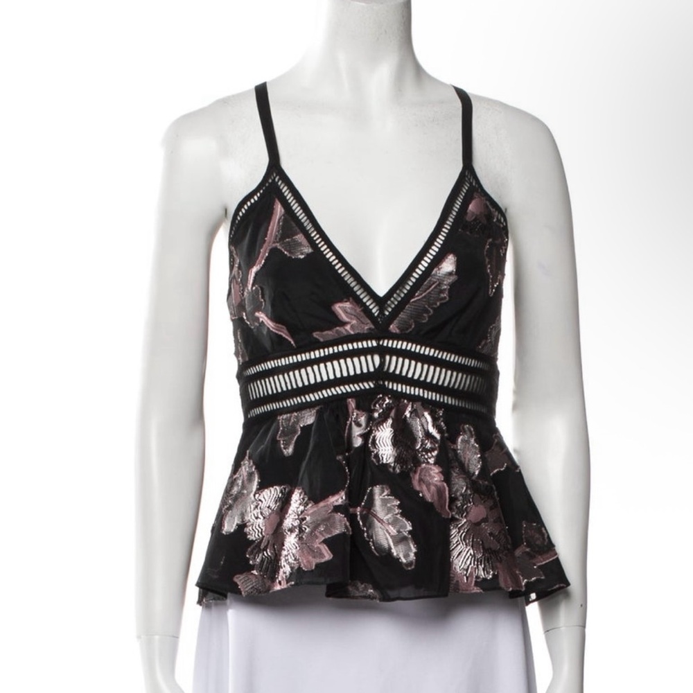 Rebecca Taylor Black and Pink Bustier Peplum Camisole